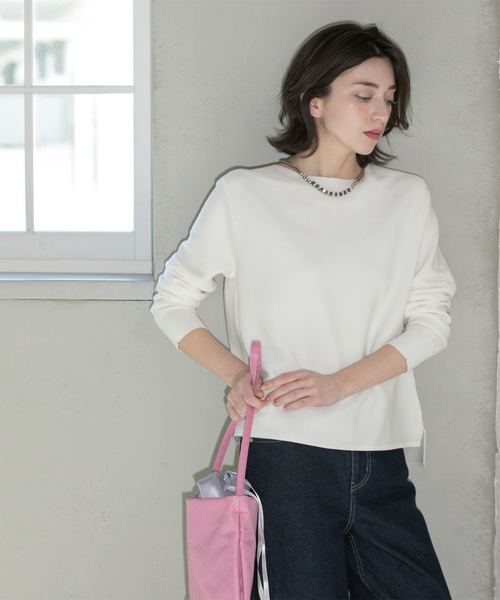 OPAQUE.CLIP（オペークドットクリップ）の「ボートネックニット/オーガニックコットン混【UV/洗濯機洗い可】（ニット/セーター・レディース・ホワイト系3/ブルー/ブラック/イエロー系その他/ホワイト・36/38/42/40）」の9枚目の写真