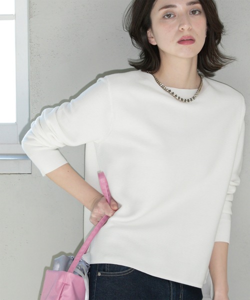 OPAQUE.CLIP（オペークドットクリップ）の「ボートネックニット/オーガニックコットン混【UV/洗濯機洗い可】（ニット/セーター・レディース・ホワイト系3/ブルー/ブラック/イエロー系その他/ホワイト・36/38/42/40）」の10枚目の写真