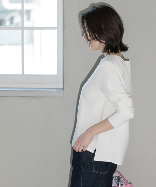 OPAQUE.CLIP（オペークドットクリップ）の「ボートネックニット/オーガニックコットン混【UV/洗濯機洗い可】（ニット/セーター・レディース・ホワイト系3/ブルー/ブラック/イエロー系その他/ホワイト・36/38/42/40）」の11枚目の写真