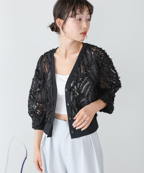 Bab（バブ）の「テープジャガードレースカーディガン（カーディガン/ボレロ・レディース・ブラック/アイボリー・M）」の2枚目の写真