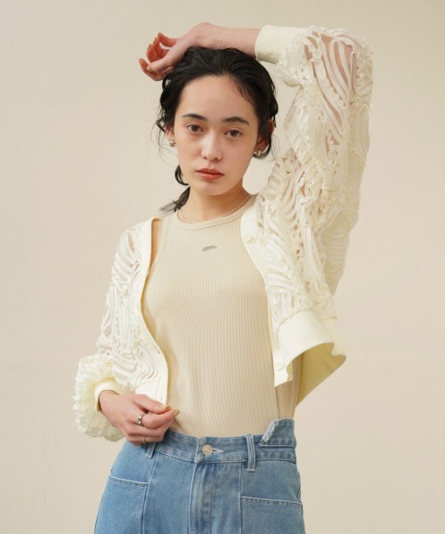 Bab（バブ）の「テープジャガードレースカーディガン（カーディガン/ボレロ・レディース・ブラック/アイボリー・M）」の4枚目の写真