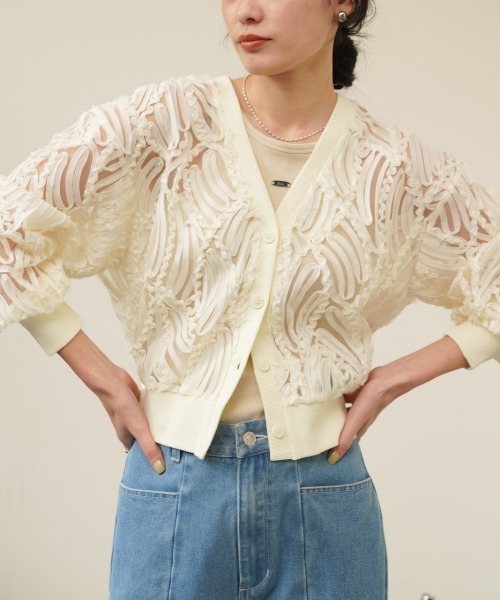 Bab（バブ）の「テープジャガードレースカーディガン（カーディガン/ボレロ・レディース・ブラック/アイボリー・M）」の5枚目の写真