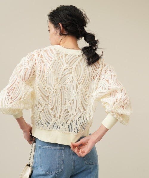 Bab（バブ）の「テープジャガードレースカーディガン（カーディガン/ボレロ・レディース・ブラック/アイボリー・M）」の8枚目の写真