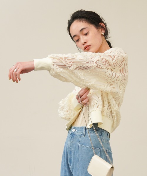 Bab（バブ）の「テープジャガードレースカーディガン（カーディガン/ボレロ・レディース・ブラック/アイボリー・M）」の9枚目の写真