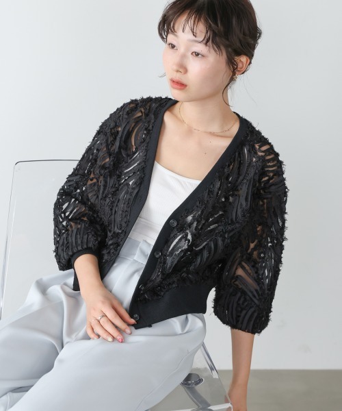 Bab（バブ）の「テープジャガードレースカーディガン（カーディガン/ボレロ・レディース・ブラック/アイボリー・M）」の12枚目の写真