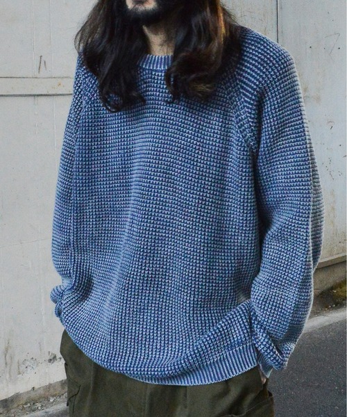 MODISH GAZE(モディシュガゼ)の「【MODISH GAZE】ストーンウォッシュクルーネックニット(CP)(ニット/セーター・メンズ・ネイビー/カーキ・L/M)」の5枚目の写真