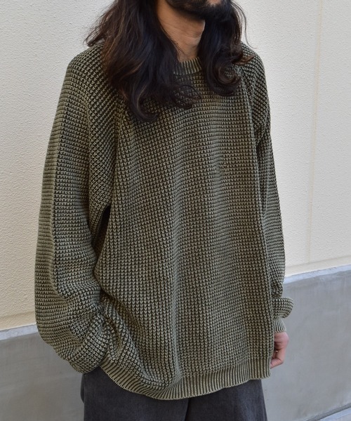 MODISH GAZE(モディシュガゼ)の「【MODISH GAZE】ストーンウォッシュクルーネックニット(CP)(ニット/セーター・メンズ・ネイビー/カーキ・L/M)」の9枚目の写真