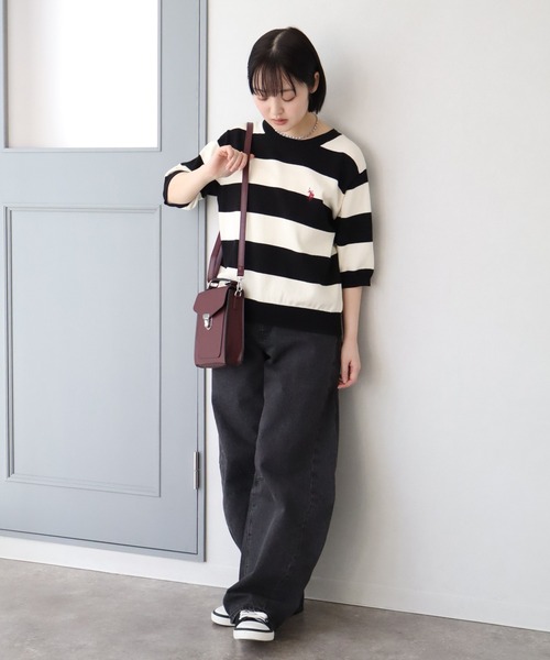 U.S. POLO ASSN.(ユーエスポロアッスン)の「【U.S. POLO ASSN./ユーエスポロアッスン】リブ編み 太ボーダー ショートニット(ニット/セーター・レディース・ブラック/サックスブルー/ベージュ・M/L/LL)」の13枚目の写真