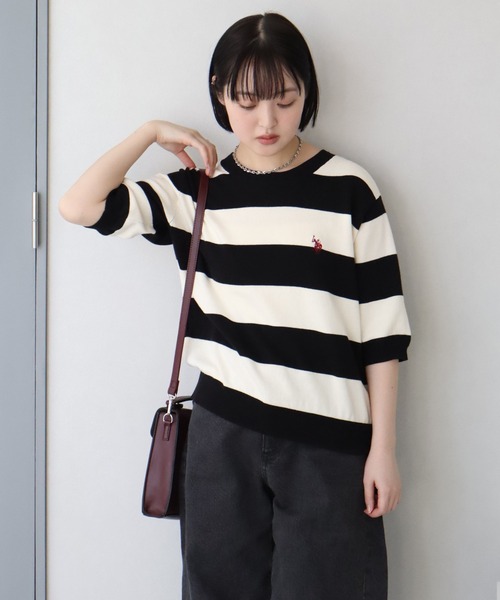 U.S. POLO ASSN.(ユーエスポロアッスン)の「【U.S. POLO ASSN./ユーエスポロアッスン】リブ編み 太ボーダー ショートニット(ニット/セーター・レディース・ブラック/サックスブルー/ベージュ・M/L/LL)」の12枚目の写真