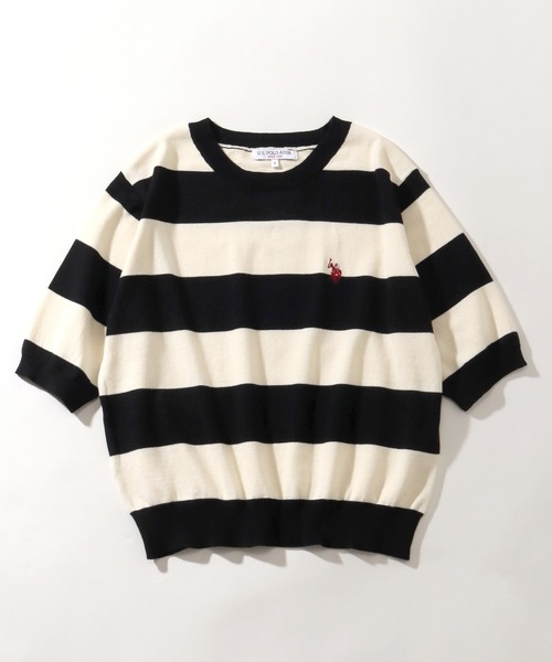 U.S. POLO ASSN.(ユーエスポロアッスン)の「【U.S. POLO ASSN./ユーエスポロアッスン】リブ編み 太ボーダー ショートニット(ニット/セーター・レディース・ブラック/サックスブルー/ベージュ・M/L/LL)」の15枚目の写真