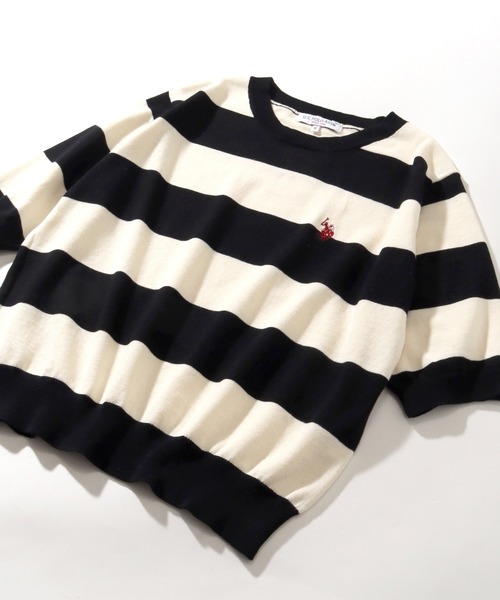 U.S. POLO ASSN.(ユーエスポロアッスン)の「【U.S. POLO ASSN./ユーエスポロアッスン】リブ編み 太ボーダー ショートニット(ニット/セーター・レディース・ブラック/サックスブルー/ベージュ・M/L/LL)」の19枚目の写真