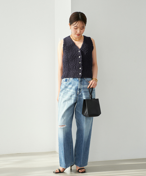 plage(プラージュ)の「COTTON SLUB KNIT ベスト(ベスト・レディース・ネイビー/アイボリー・FREE)」の4枚目の写真