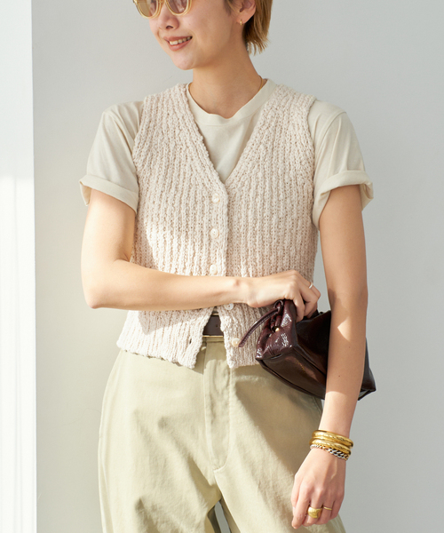 plage(プラージュ)の「COTTON SLUB KNIT ベスト(ベスト・レディース・ネイビー/アイボリー・FREE)」の10枚目の写真