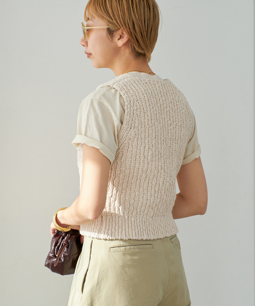 plage(プラージュ)の「COTTON SLUB KNIT ベスト(ベスト・レディース・ネイビー/アイボリー・FREE)」の11枚目の写真