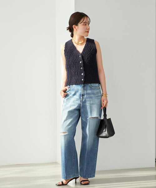 plage(プラージュ)の「COTTON SLUB KNIT ベスト(ベスト・レディース・ネイビー/アイボリー・FREE)」の13枚目の写真