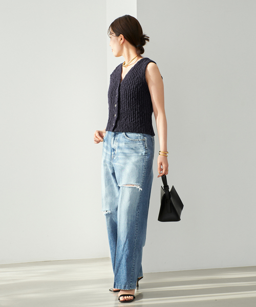 plage(プラージュ)の「COTTON SLUB KNIT ベスト(ベスト・レディース・ネイビー/アイボリー・FREE)」の14枚目の写真