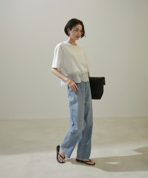 SALON adam et rope'（サロン アダム エ ロペ）の「シェルスカラップTシャツ 2（Tシャツ/カットソー・レディース・ブラック/オフホワイト・FREE）」の8枚目の写真