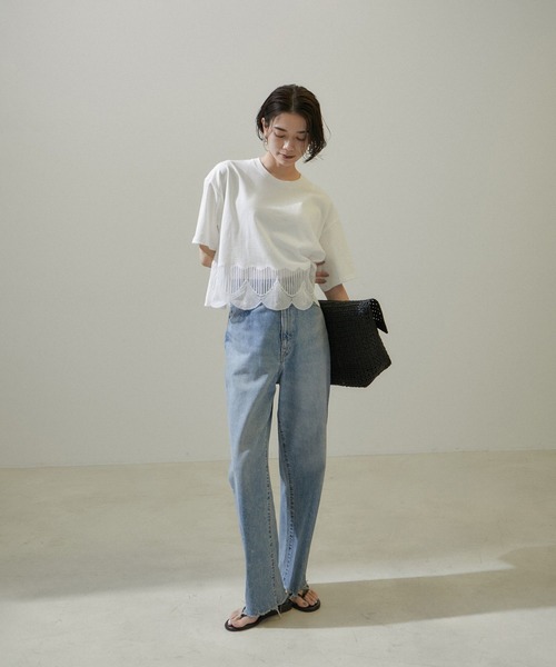 SALON adam et rope'（サロン アダム エ ロペ）の「シェルスカラップTシャツ 2（Tシャツ/カットソー・レディース・ブラック/オフホワイト・FREE）」の12枚目の写真