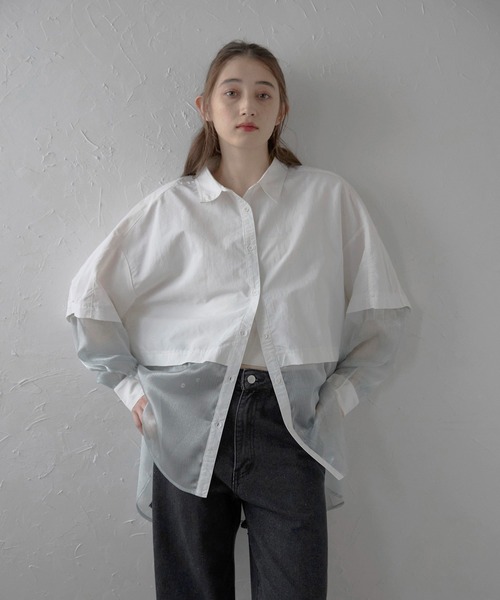 sheer shiny hem shirt / シアーシャイニーヘムナイロンシャツ