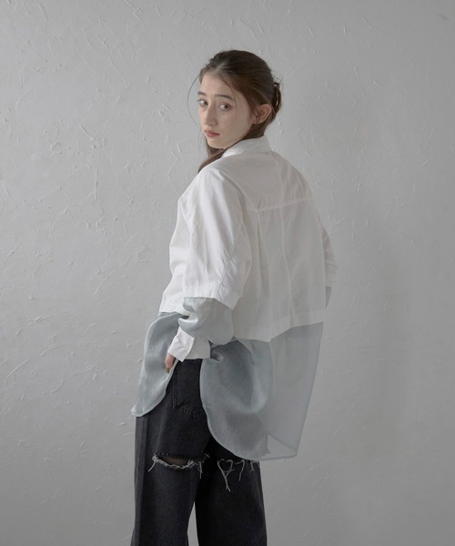 セール】【MINERTE】sheer shiny hem shirt / シアーシャイニー
