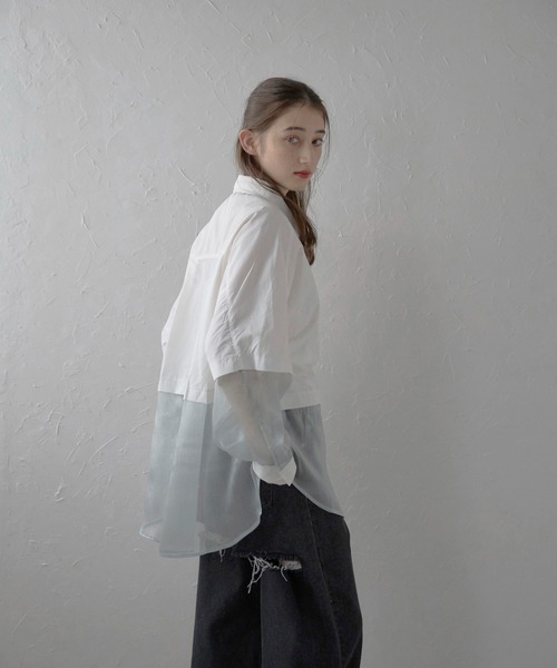セール】【MINERTE】sheer shiny hem shirt / シアーシャイニー
