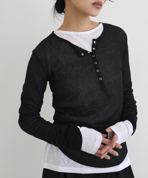 ヘンリーネックシアートップス（Tシャツ/カットソー）｜hellam