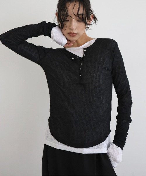 ヘンリーネックシアートップス（Tシャツ/カットソー）｜hellam