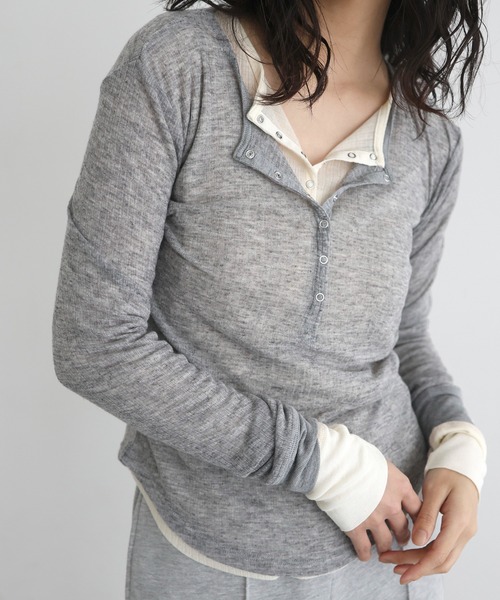 hellam(へラム)の「ヘンリーネックシアートップス(Tシャツ/カットソー・レディース・杢グレー/ピンク/アイボリー/ブラック・FREE)」の9枚目の写真