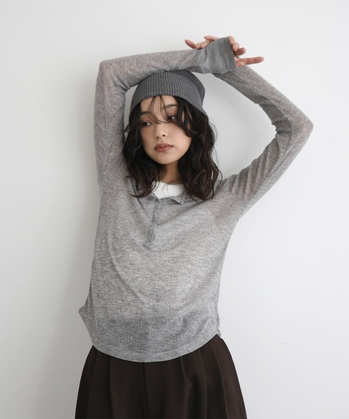 hellam(へラム)の「ヘンリーネックシアートップス(Tシャツ/カットソー・レディース・杢グレー/ピンク/アイボリー/ブラック・FREE)」の13枚目の写真