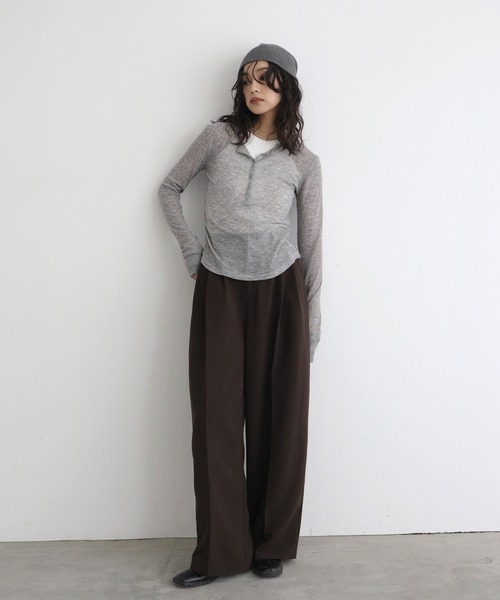 tシャツ ヘンリーネックシアーカットソー レディース ヘンリーネックシアートップス（Tシャツ/カットソー）｜andme