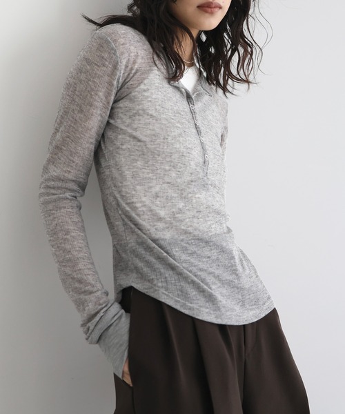 hellam(へラム)の「ヘンリーネックシアートップス(Tシャツ/カットソー・レディース・杢グレー/ピンク/アイボリー/ブラック・FREE)」の15枚目の写真