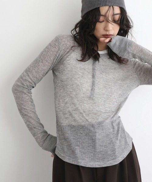 hellam(へラム)の「ヘンリーネックシアートップス(Tシャツ/カットソー・レディース・杢グレー/ピンク/アイボリー/ブラック・FREE)」の18枚目の写真