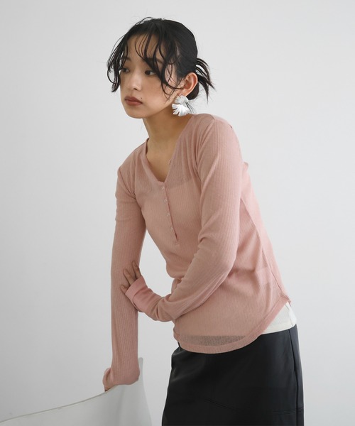 ヘンリーネックシアートップス（Tシャツ/カットソー）｜hellam