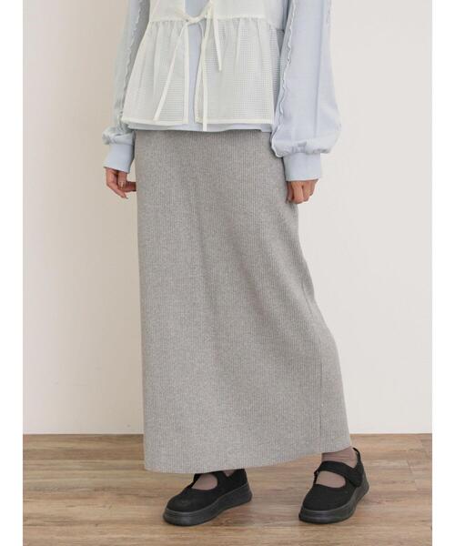 Samansa Mos2（サマンサ モスモス）の「セルフカットリブナロースカート（スカート・レディース・クリーム/ブラック/グリーン/レッド/グレー/ブルー・F）」の3枚目の写真