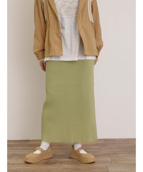 Samansa Mos2（サマンサ モスモス）の「セルフカットリブナロースカート（スカート・レディース・クリーム/ブラック/グリーン/レッド/グレー/ブルー・F）」の4枚目の写真