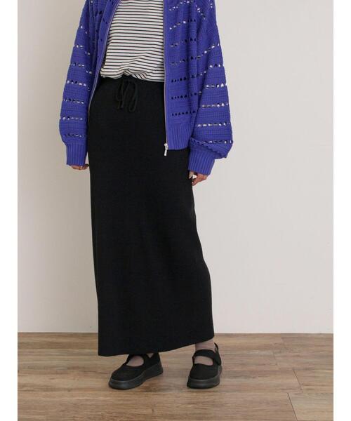 Samansa Mos2（サマンサ モスモス）の「セルフカットリブナロースカート（スカート・レディース・クリーム/ブラック/グリーン/レッド/グレー/ブルー・F）」の2枚目の写真