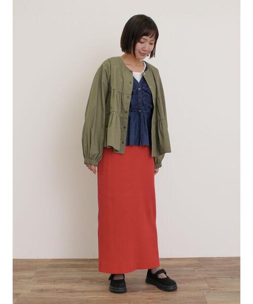 Samansa Mos2（サマンサ モスモス）の「セルフカットリブナロースカート（スカート・レディース・クリーム/ブラック/グリーン/レッド/グレー/ブルー・F）」の11枚目の写真