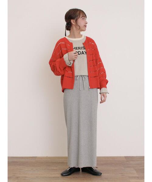 Samansa Mos2（サマンサ モスモス）の「セルフカットリブナロースカート（スカート・レディース・クリーム/ブラック/グリーン/レッド/グレー/ブルー・F）」の19枚目の写真