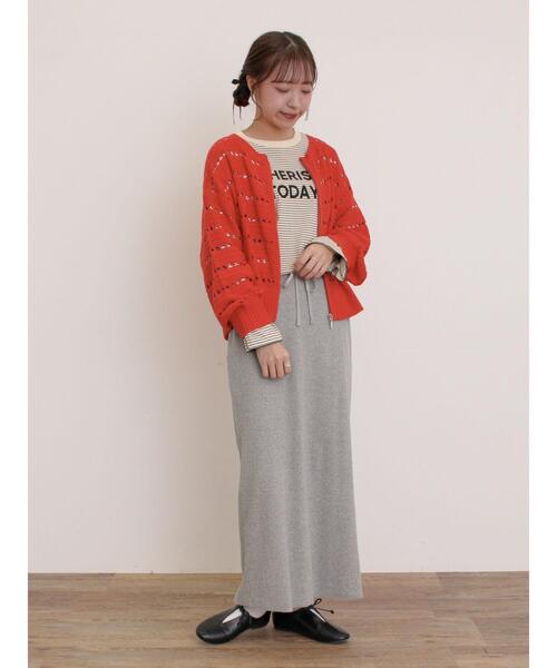 Samansa Mos2（サマンサ モスモス）の「セルフカットリブナロースカート（スカート・レディース・クリーム/ブラック/グリーン/レッド/グレー/ブルー・F）」の20枚目の写真