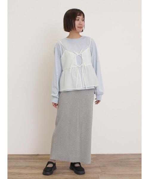 Samansa Mos2（サマンサ モスモス）の「セルフカットリブナロースカート（スカート・レディース・クリーム/ブラック/グリーン/レッド/グレー/ブルー・F）」の22枚目の写真