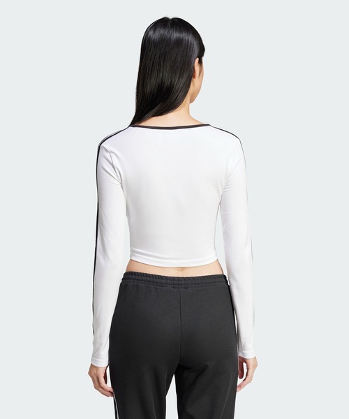 adidas(アディダス)の「adidas/アディダス 3S LS CROP スリーストライプス 長袖クロップTシャツ(Tシャツ/カットソー・レディース・ホワイト/ブラック・L/M/S/XS/XL)」の10枚目の写真