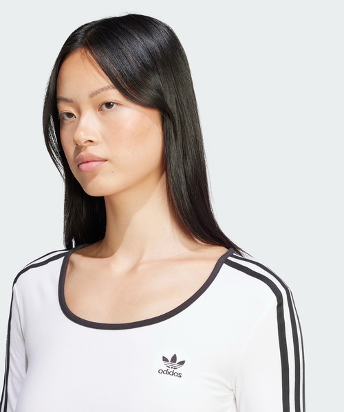 adidas(アディダス)の「adidas/アディダス 3S LS CROP スリーストライプス 長袖クロップTシャツ(Tシャツ/カットソー・レディース・ホワイト/ブラック・L/M/S/XS/XL)」の8枚目の写真