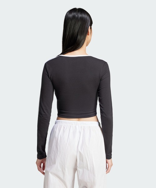 adidas(アディダス)の「adidas/アディダス 3S LS CROP スリーストライプス 長袖クロップTシャツ(Tシャツ/カットソー・レディース・ホワイト/ブラック・L/M/S/XS/XL)」の5枚目の写真