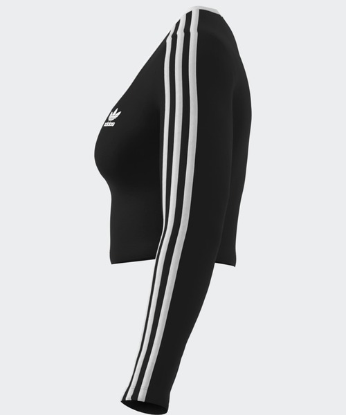 adidas(アディダス)の「adidas/アディダス 3S LS CROP スリーストライプス 長袖クロップTシャツ(Tシャツ/カットソー・レディース・ホワイト/ブラック・L/M/S/XS/XL)」の3枚目の写真