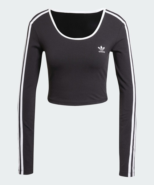 adidas(アディダス)の「adidas/アディダス 3S LS CROP スリーストライプス 長袖クロップTシャツ(Tシャツ/カットソー・レディース・ホワイト/ブラック・L/M/S/XS/XL)」の12枚目の写真