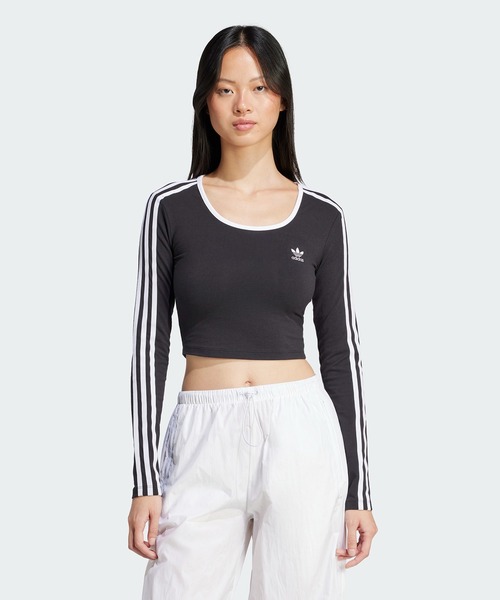 adidas(アディダス)の「adidas/アディダス 3S LS CROP スリーストライプス 長袖クロップTシャツ(Tシャツ/カットソー・レディース・ホワイト/ブラック・L/M/S/XS/XL)」の15枚目の写真