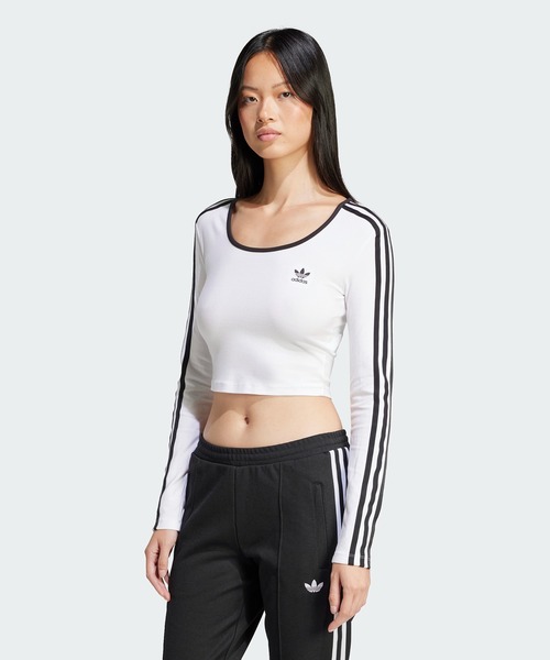 adidas(アディダス)の「adidas/アディダス 3S LS CROP スリーストライプス 長袖クロップTシャツ(Tシャツ/カットソー・レディース・ホワイト/ブラック・L/M/S/XS/XL)」の14枚目の写真