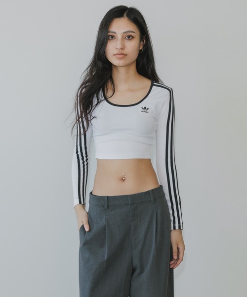 adidas(アディダス)の「adidas/アディダス 3S LS CROP スリーストライプス 長袖クロップTシャツ(Tシャツ/カットソー・レディース・ホワイト/ブラック・L/M/S/XS/XL)」の16枚目の写真