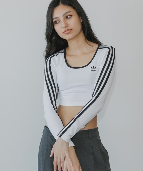 adidas(アディダス)の「adidas/アディダス 3S LS CROP スリーストライプス 長袖クロップTシャツ(Tシャツ/カットソー・レディース・ホワイト/ブラック・L/M/S/XS/XL)」の17枚目の写真