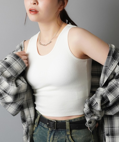 SPINNS（スピンズ）の「去年より柔らかくさらに着心地UP！/カップ付き アメスリタンクトップ/2サイズ・4色展開（タンクトップ・レディース・チャコール/カーキ/オフホワイト/ブラック・M/S）」の11枚目の写真